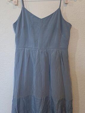 Madewell 100% Silk Slip Dress Size 4 Aqua Blue Spaghetti Strap Mini Pockets Boho